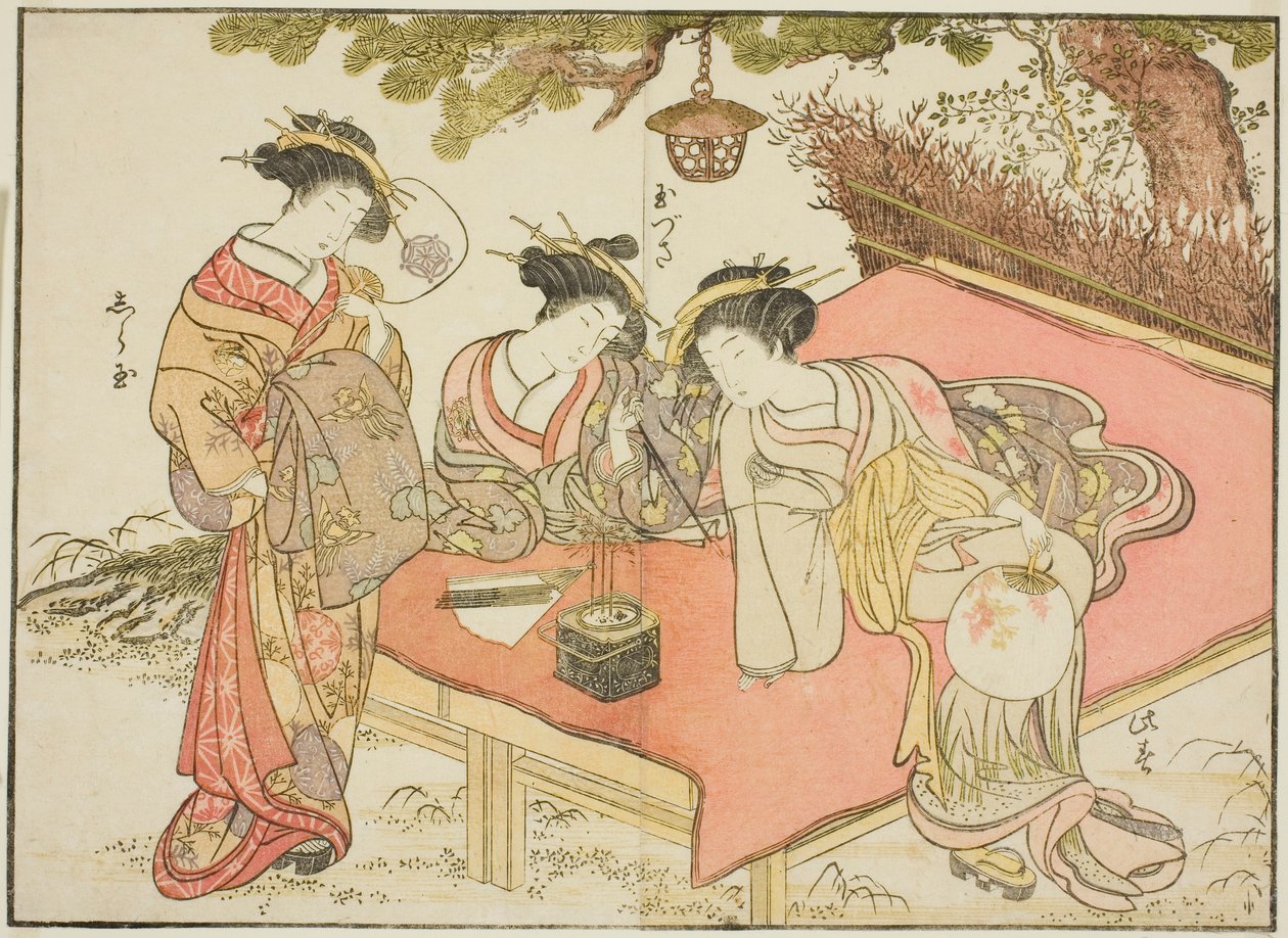 Kurtizány Yadaya, z knihy "Zrcadlo krásných žen z požitkářských čtvrtí (Seiro bijin awase sugata kagami), sv. 1 od Katsukawa Shunsho