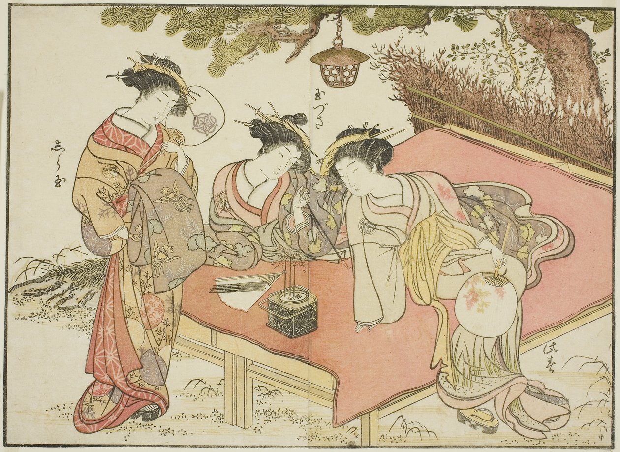 Kurtizány z Yadaya, z knihy „Zrcadlo krásných žen z požitkářských čtvrtí (Seiro bijin awase sugata kagami) od Katsukawa Shunsho