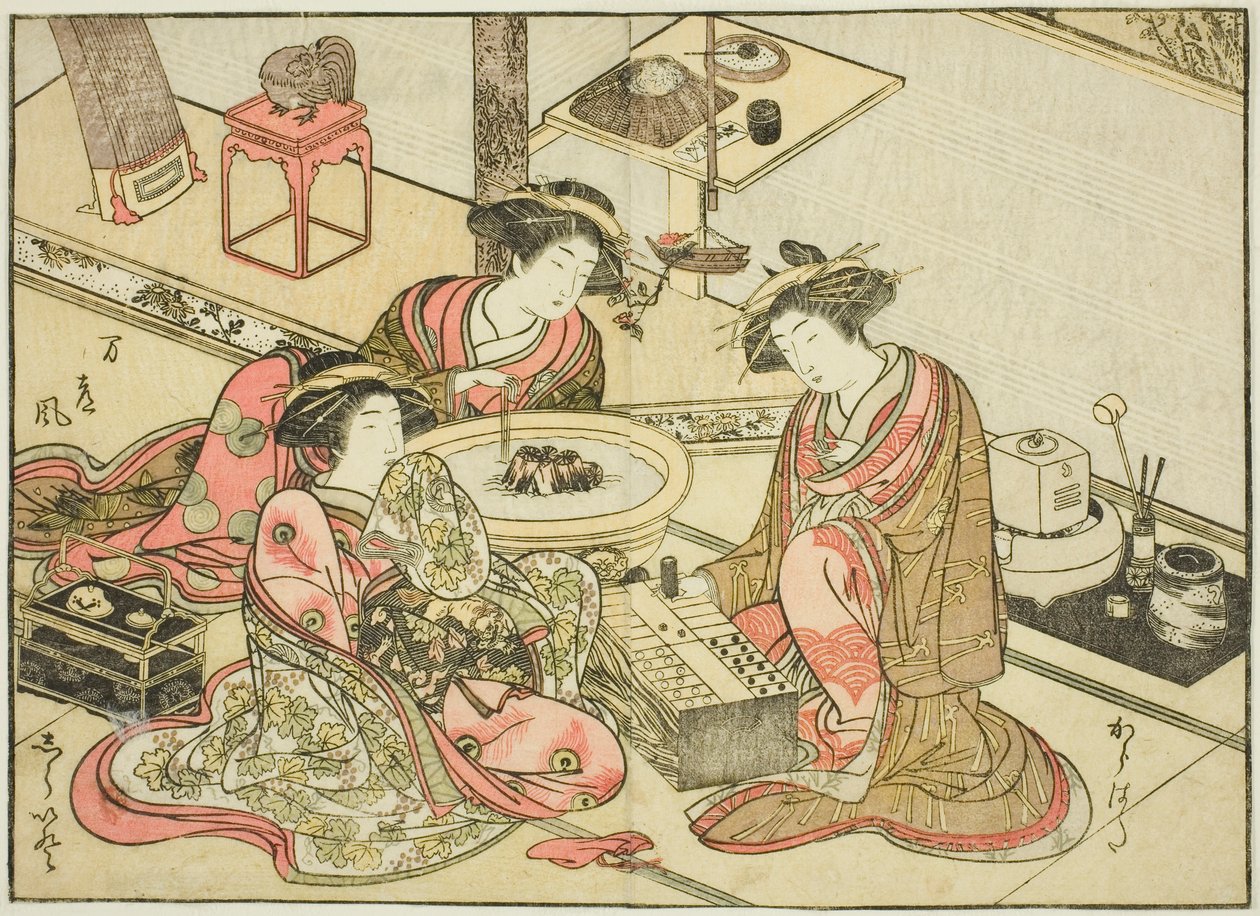 Kurtizány z Yamashiroya, z knihy "Zrcadlo krásných žen ze čtvrtí rozkoše (Seiro bijin awase sugata kagami)," sv. 2 od Katsukawa Shunsho