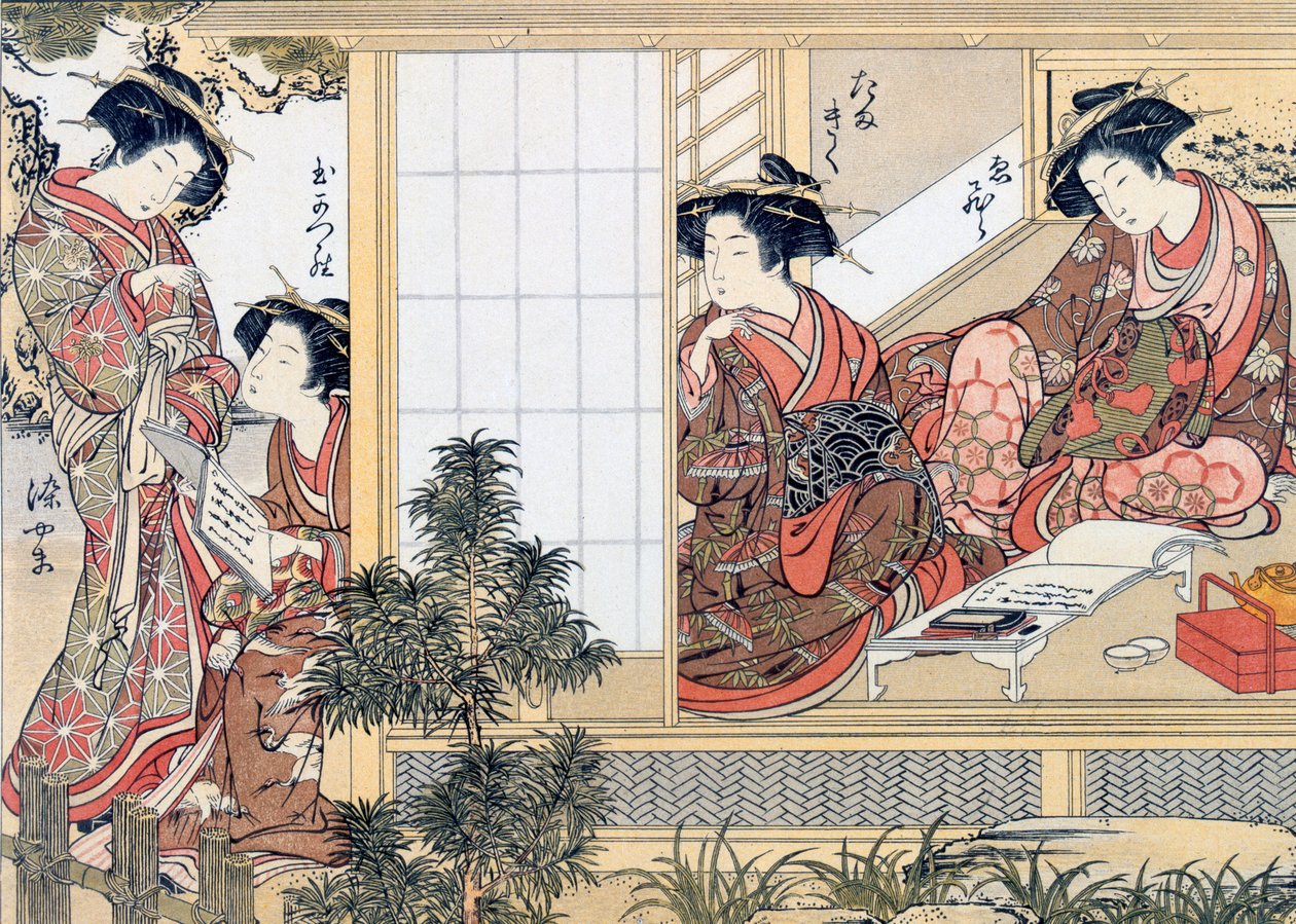 Japonské kurtizány Čtení a psaní, c1776. od Katsukawa Shunsho