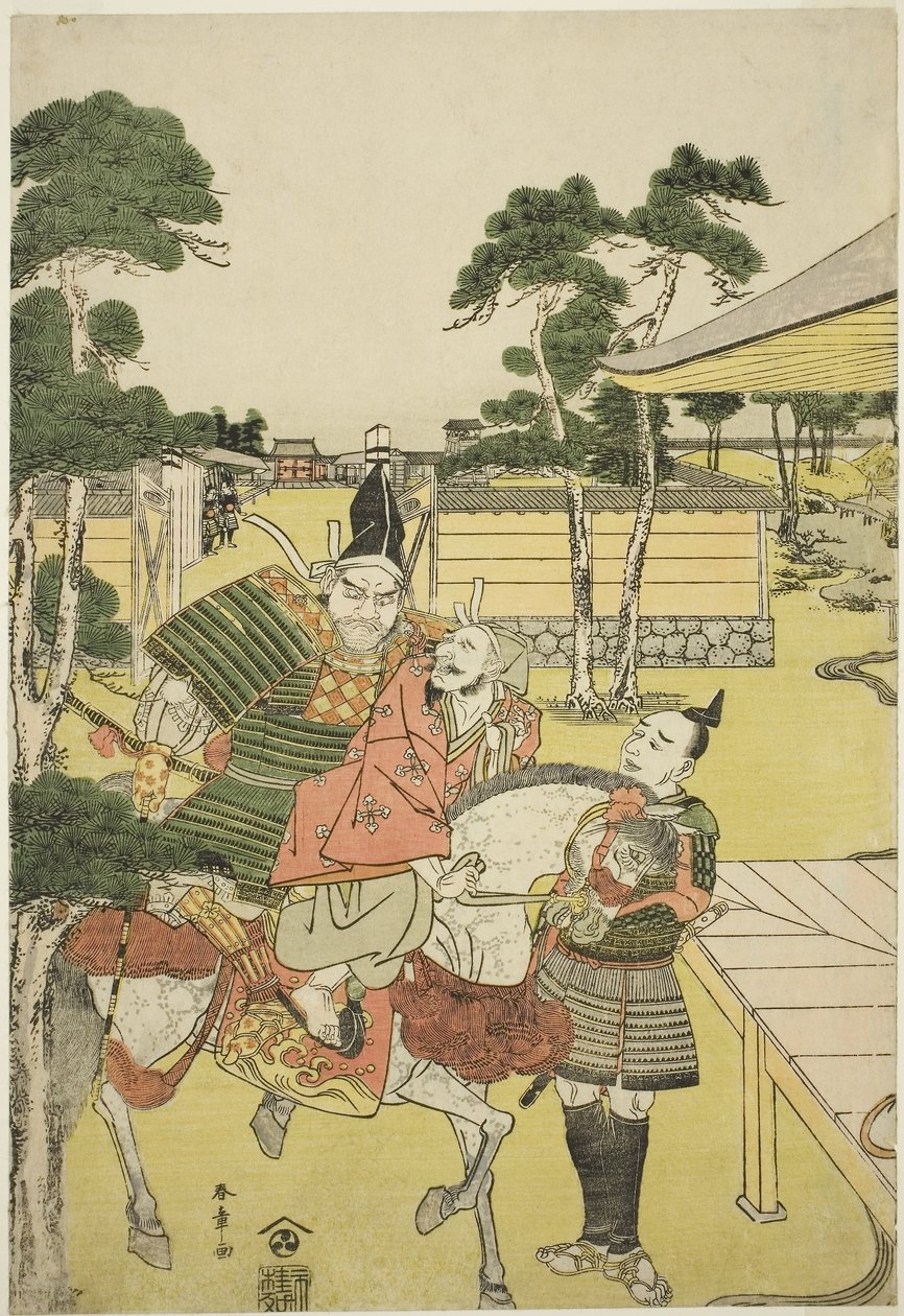 Musashibo Research B Rings Tee Katsured ja Sabo Shoshun ja Yoshitsune In Tee Pay Horikawa Yochi no Zukie Nimaizuki, c. 1782 (Kor wo dback print; Oban) od Katsukawa Shunsho