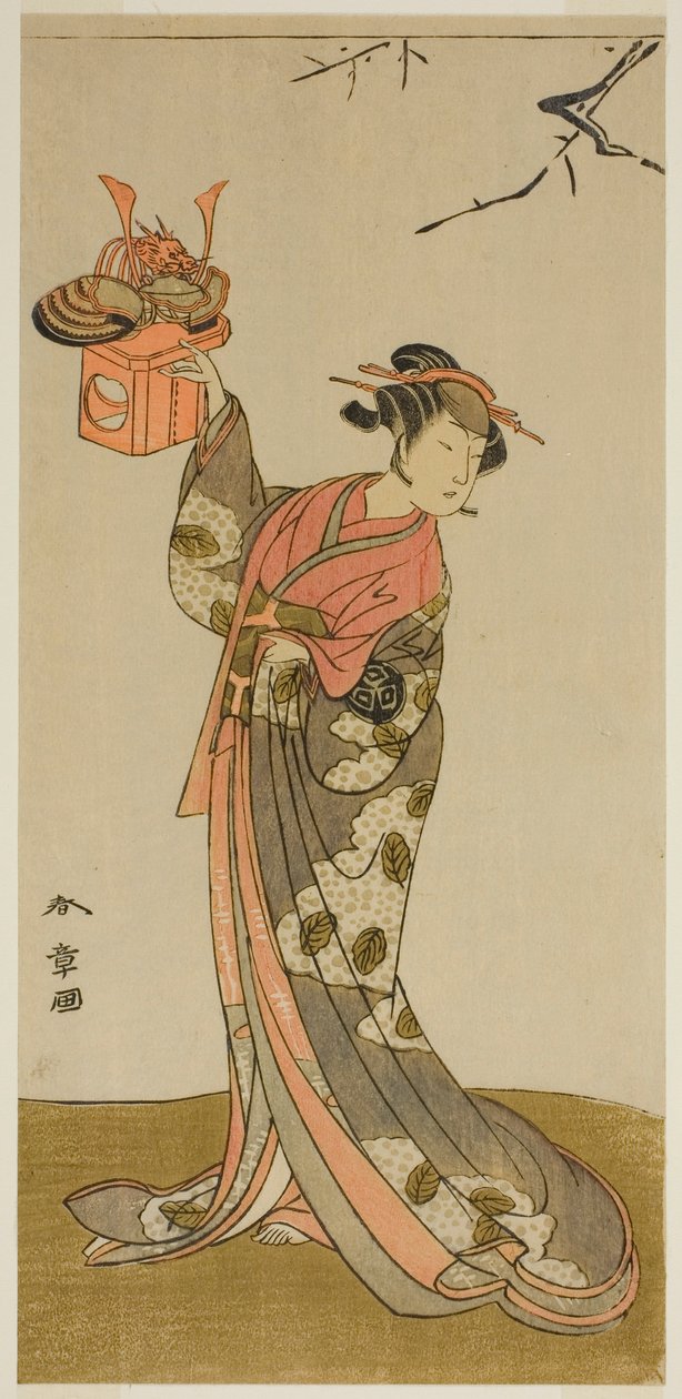 Herec Arashi Hinaji I jako Hananoi ve hře Gosho-zakura Horikawa Youchi, hrál v divadle Ichimura ve čtvrtém měsíci, 1773 od Katsukawa Shunsho