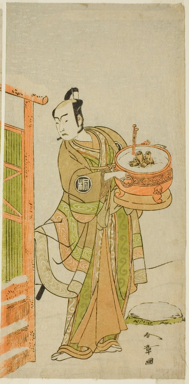 Herec Arashi Sangoro II jako Ito Kuro převlečený za Bantu ve hře Izu-goyomi Shibai no Ganjitsu, hrál v divadle Morita v jedenáctém měsíci, 1772 od Katsukawa Shunsho