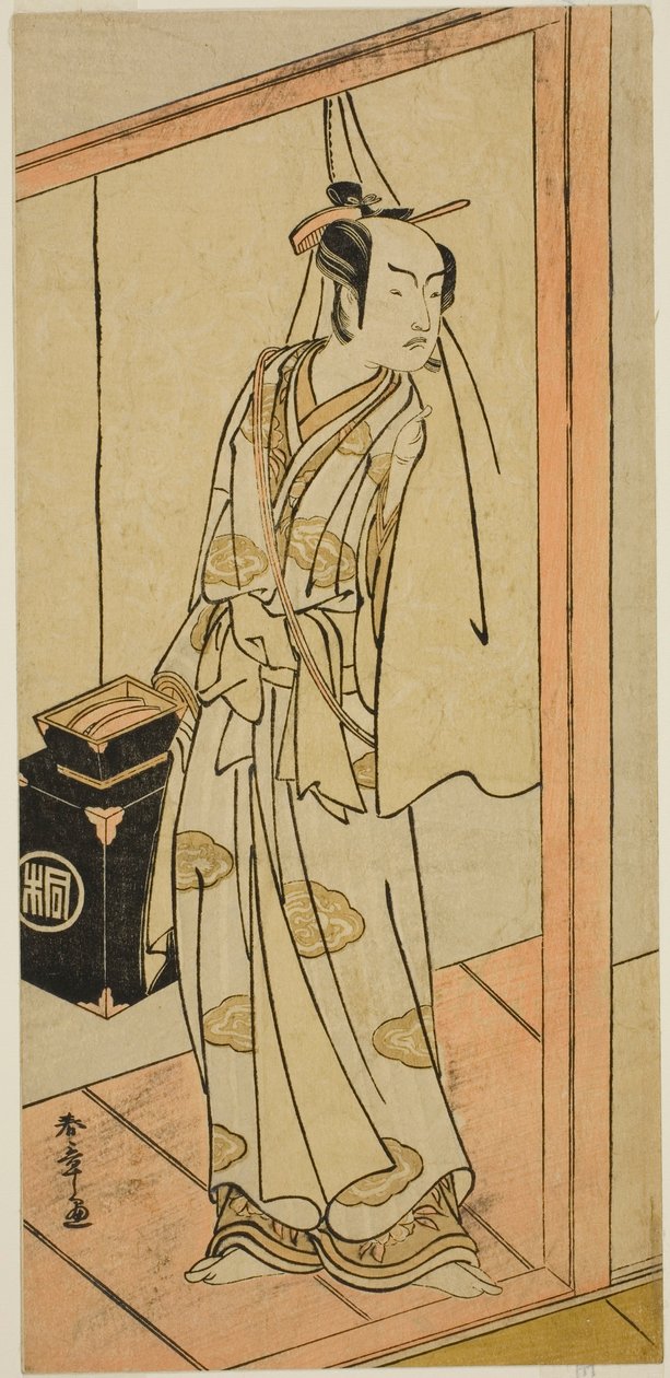 The Actor Arashi Sangoro II as the Hairdresser Obana Saizaburo in the Play Koi Musume Mukashi Hachijo, Performed at the Nakamura Theater in the Third Month, 1776 od Katsukawa Shunsho