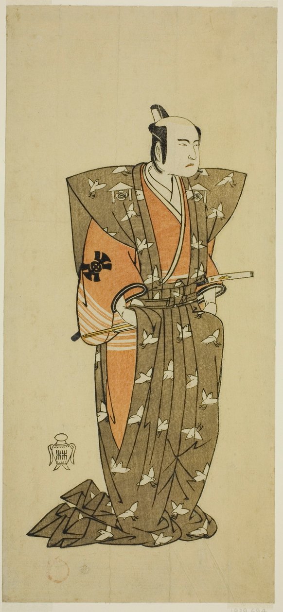 Herec Bando Mitsugoro I jako Soga no Juro Sukenari (?) ve hře Shuen Soga Omugaeshi (?), hrál v divadle Ichimura (?) ve druhém měsíci, 1768 (?) od Katsukawa Shunsho