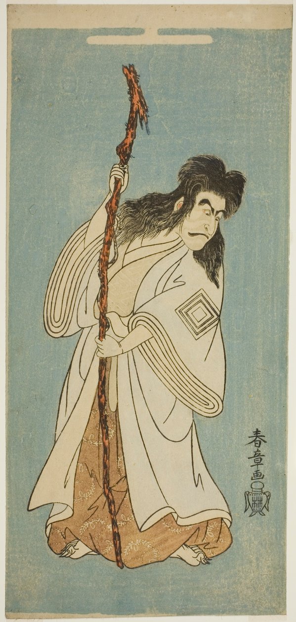 Herec Ichikawa Danjuro IV možná jako Tenjiku Tokubei ve hře „Tenjiku Tokubei obrací kormidlo směrem k domovu (Tenjiku Tokubei Kokyo no Torikaji)“, hrané v divadle Nakamura v osmém měsíci, 1768 od Katsukawa Shunsho