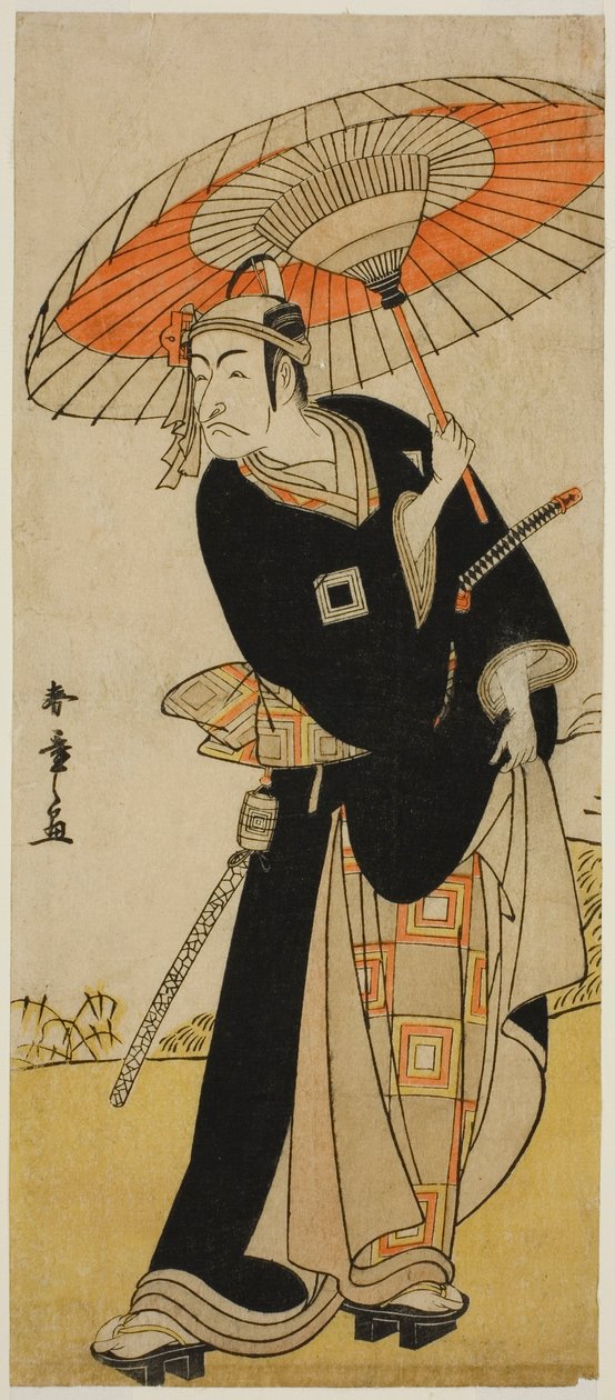 Herec Ichikawa Danjuro V jako Hanakapado no Sukeroku ve hře Nanakusa Yosooi Soga, uvedené v divadle Nakamura v pátém měsíci, od Katsukawa Shunsho