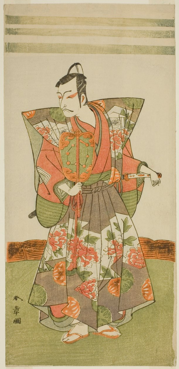 Herec Ichikawa Danjuro V jako Kudo Kanaishi ve hře Izu-goyomi Shibai no Ganjitsu, hrál v divadle Morita v jedenáctém měsíci, 1772 od Katsukawa Shunsho