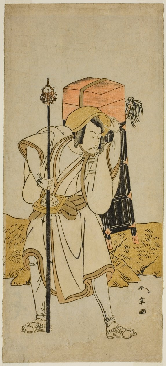 Herec Ichikawa Danjuro V jako Moriya no Daijin převlečený za Rokuju-rokubu ve hře Miya-bashira Iwao no Butai, hrál v divadle Morita v sedmém měsíci, 1773 od Katsukawa Shunsho