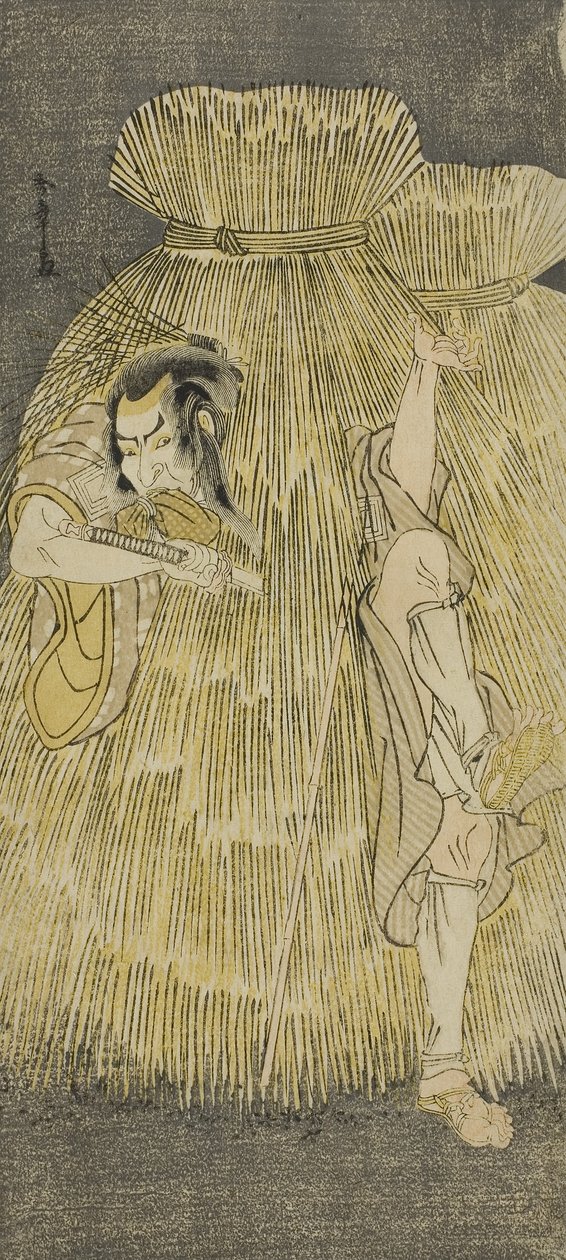 Herec Ichikawa Danzo IV Rychlá změna mezi rolemi Sadakuro a Yoichibei ve hře Kanadehon Chushingura, uvedené v divadle Morita ve třetím měsíci od Katsukawa Shunsho