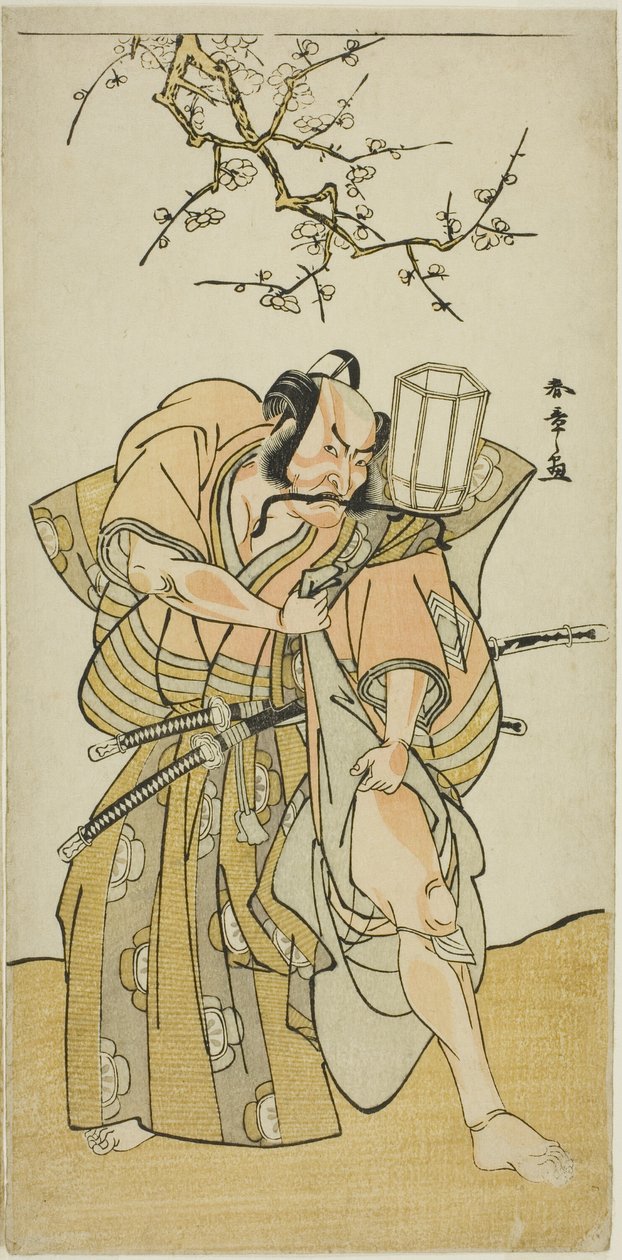 Herec Ichikawa Danzo IV jako Kamakura no Gongoro Kagemasa, v páté scéně hry Nishiki Tsui no Yumitori (Dandyish Brocade: Opposing Warriors), hrál v divadle Morita v jedenáctém měsíci, 1778 od Katsukawa Shunsho