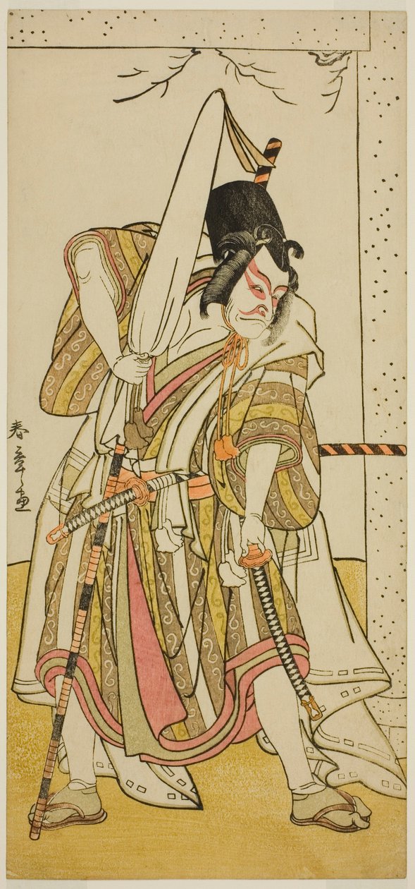 Herec Ichikawa Ebizo III jako Matsuo-maru ve hře Sugawara Denju Tenarai Kagami, hrál v divadle Ichimura v sedmém měsíci, 1776 od Katsukawa Shunsho