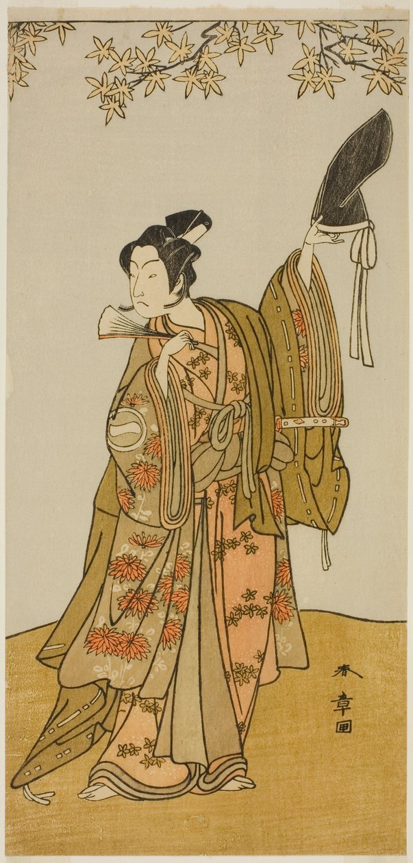 Herec Ichikawa Monnosuke II jako Shimokobe Shoji Yukihira ve hře Gohiiki Kanjincho (Vaše oblíbená hra Kanjincho [Seznam předplatitelů]), hrané v divadle Nakamura od prvního dne jedenáctého měsíce, 1773 od Katsukawa Shunsho