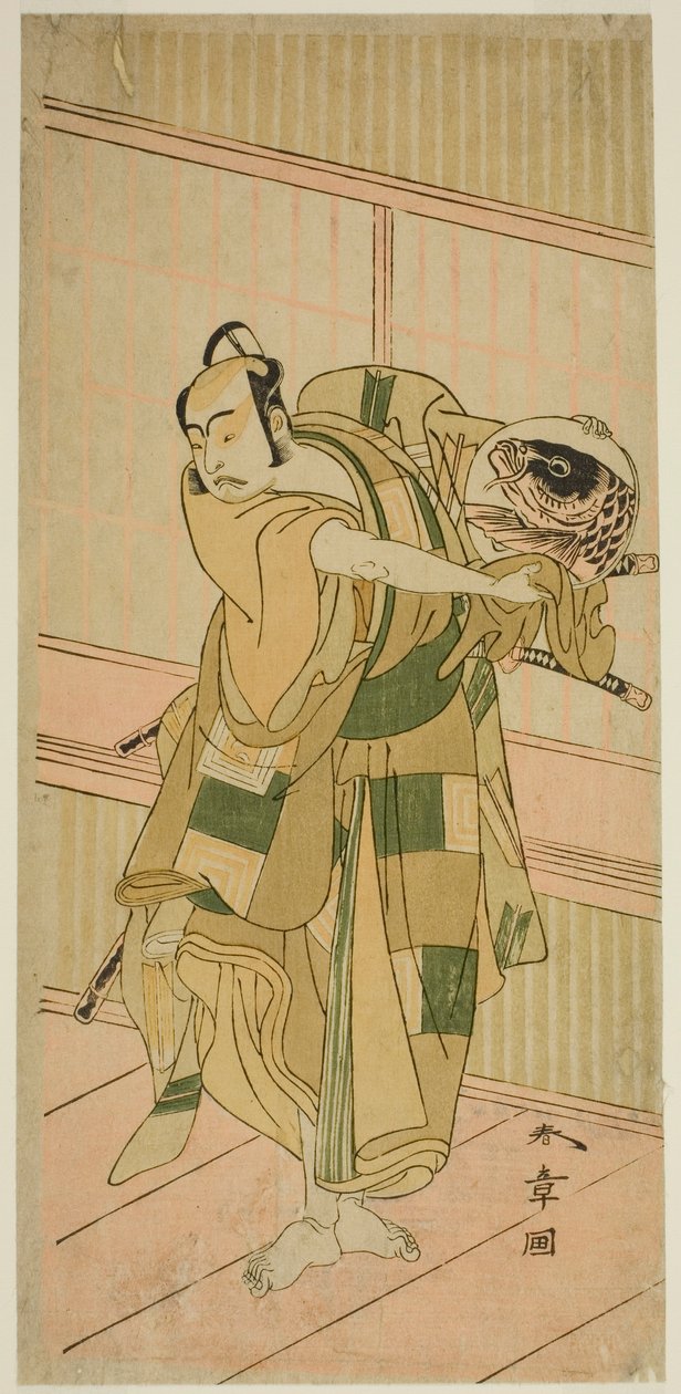 Herec Ichikawa Yaozo II jako Ashikaga Motouji v přestrojení za Katagiri Yashichi ve hře Oyoroi Ebido Shinozuka, hrál v divadle Nakamura v jedenáctém měsíci, 1772 od Katsukawa Shunsho