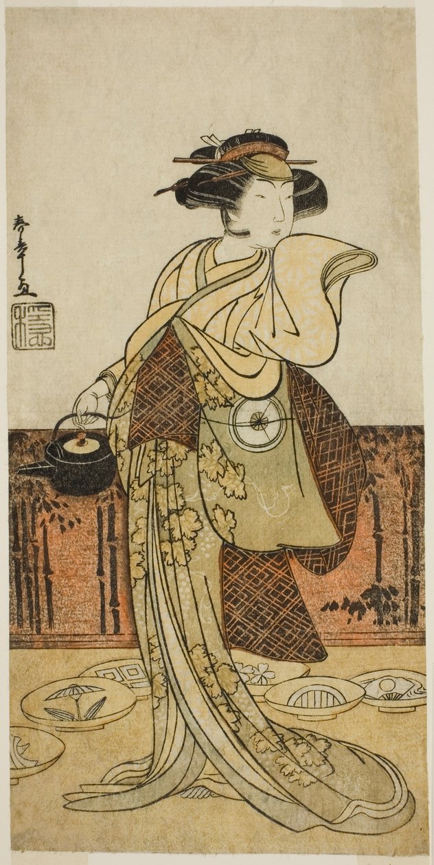 Herec Iwai Hanshiro IV jako Tsukisayo ve hře Gohiiki Nenne Soga, hrál v divadle Nakamura v prvním měsíci, 1779 od Katsukawa Shunsho