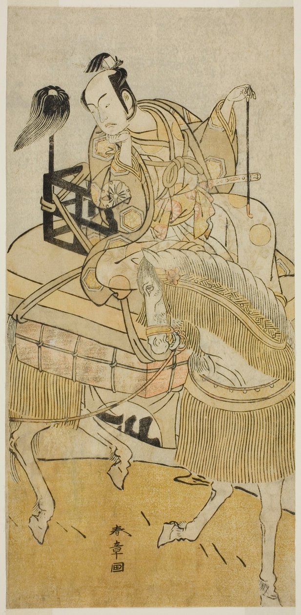 Herec Matsumoto Koshiro IV jako Ogata no Saburo v přestrojení za Matsuuru Saemon ve hře Ichi no Tomi Tsuki no Kaomise, hrál v divadle Morita v jedenáctém měsíci, 1774 od Katsukawa Shunsho