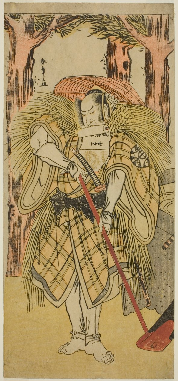 Herec Nakamura Nakazo I jako Hakamadare Yasusuke nebo Watanabe no Tsuna (?) ve hře Shintenno Tonoi no Kisewata (?), hrál v divadle Nakamura (?) v jedenáctém měsíci, 1781 (?) od Katsukawa Shunsho