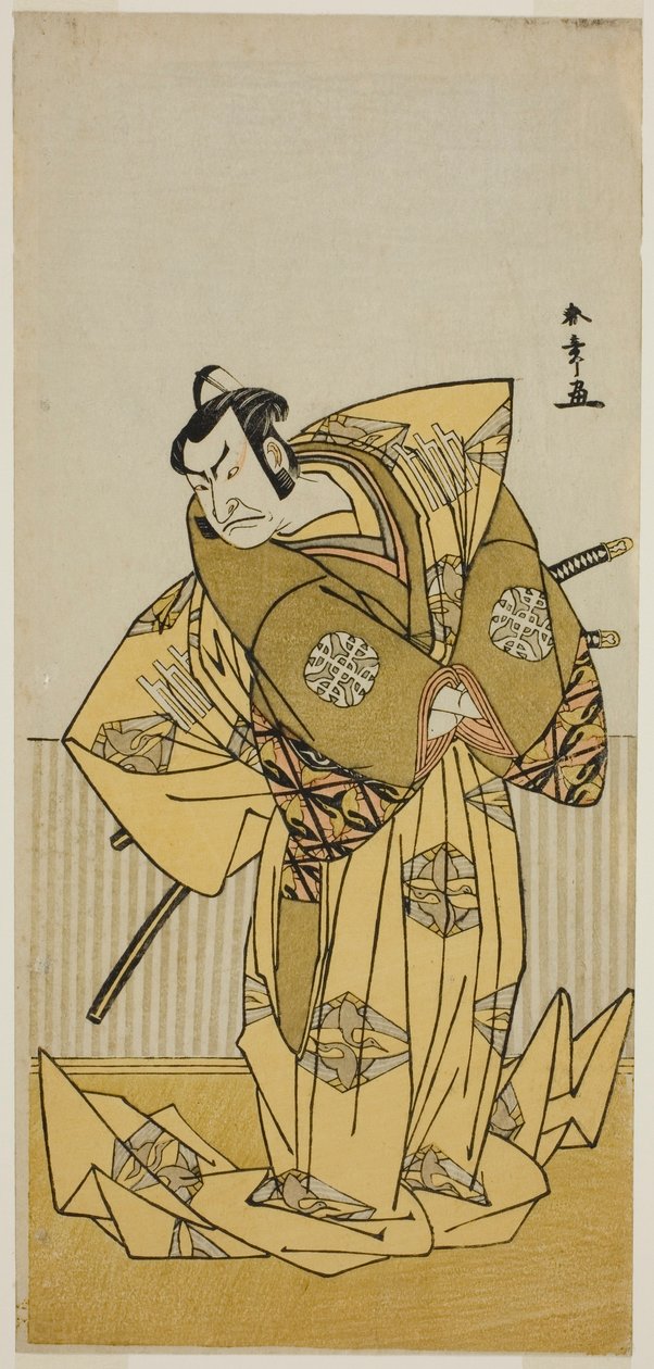 Herec Nakamura Nakazo I jako Kudo Sukestune (?) ve hře Kokimazete Takao Soga (?), hrál v divadle Ichimura (?) ve druhém měsíci, 1778 od Katsukawa Shunsho