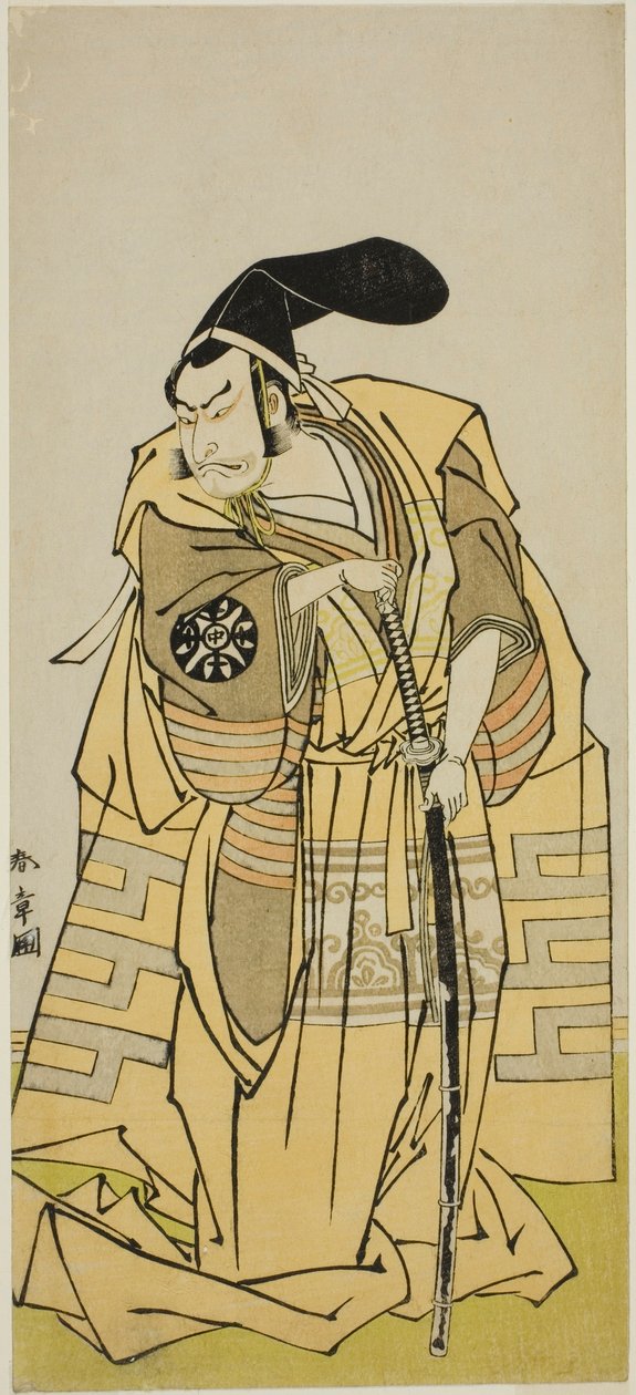 Hra Iro Moyo Aoyagi Soga (?) se hraje v divadle Nakamura ve druhém měsíci roku 1775 (?) od Katsukawa Shunsho