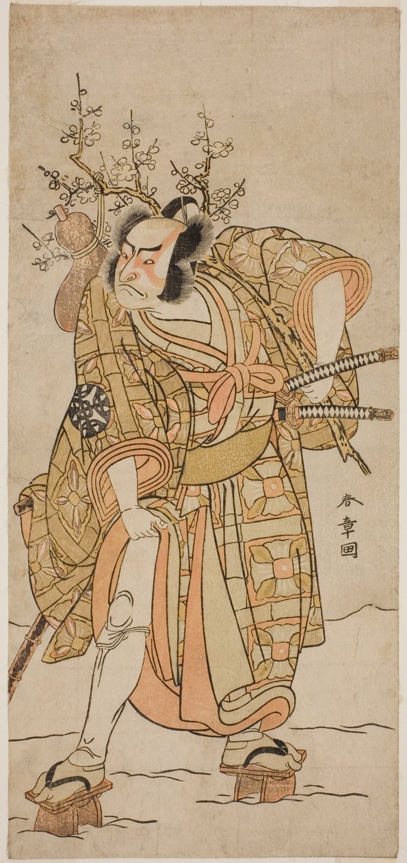 Herec Nakamura Nakazo I jako Matano no Goro ve hře Hana-zumo Genji Hiiki, hrál v divadle Nakamura v jedenáctém měsíci, 1775 od Katsukawa Shunsho