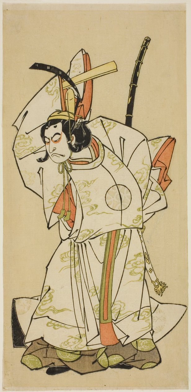 Herec Nakamura Nakazo I jako princ Koreakira (?) ve hře Gohiiki Kanjincho, hrané v divadle Nakamura v jedenáctém měsíci, 1773 od Katsukawa Shunsho