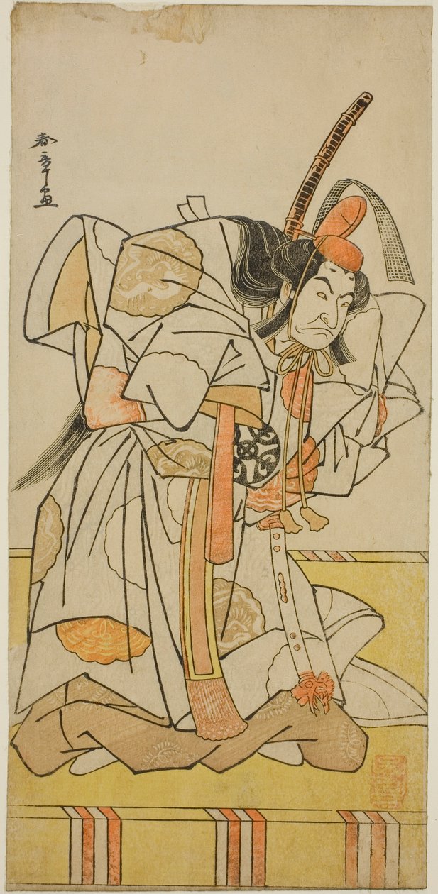Herec Nakamura Nakazo I jako princ Takahiro v Play Date Nishiki Tsui no Yumitori, hrál v divadle Morita v jedenáctém měsíci, 1778 od Katsukawa Shunsho