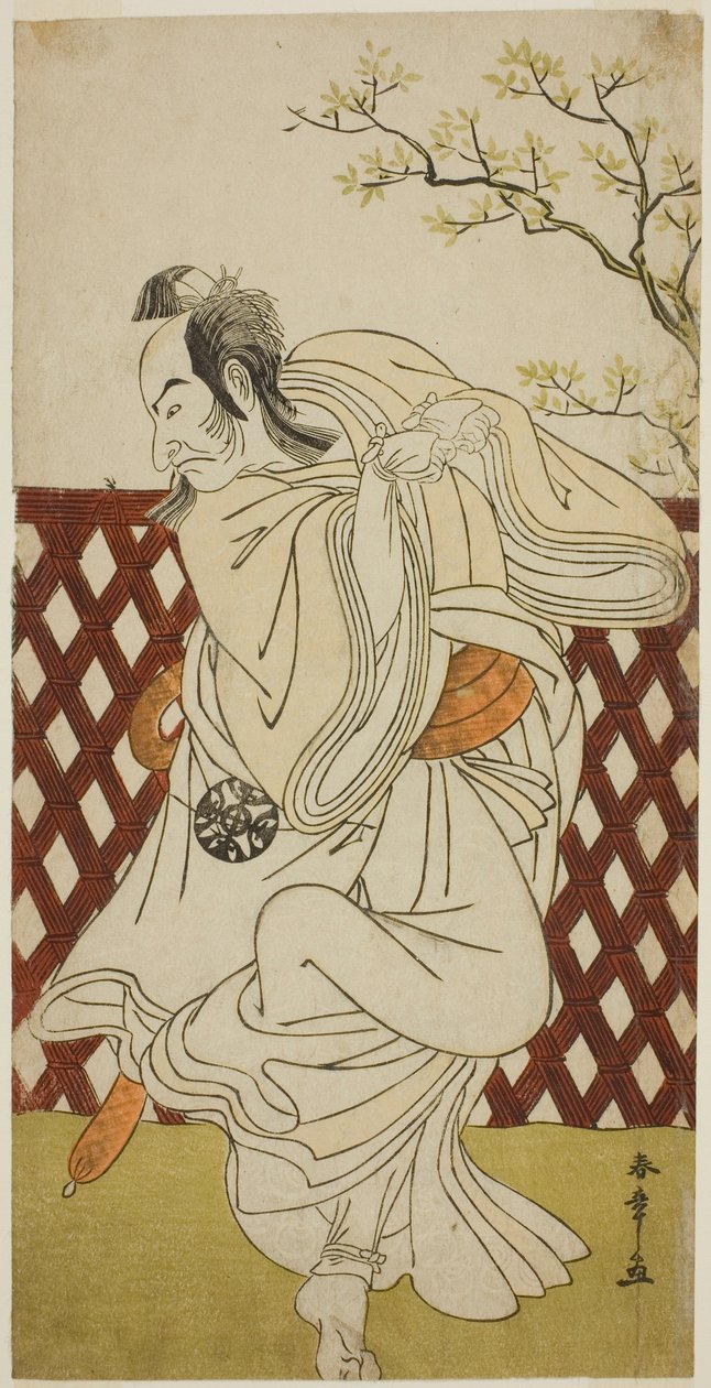 Herec Nakamura Nakazo I jako Sakon-gitsune ve hře Hana-zumo Genji Hiiki, hrál v divadle Nakamura v jedenáctém měsíci, 1775 od Katsukawa Shunsho