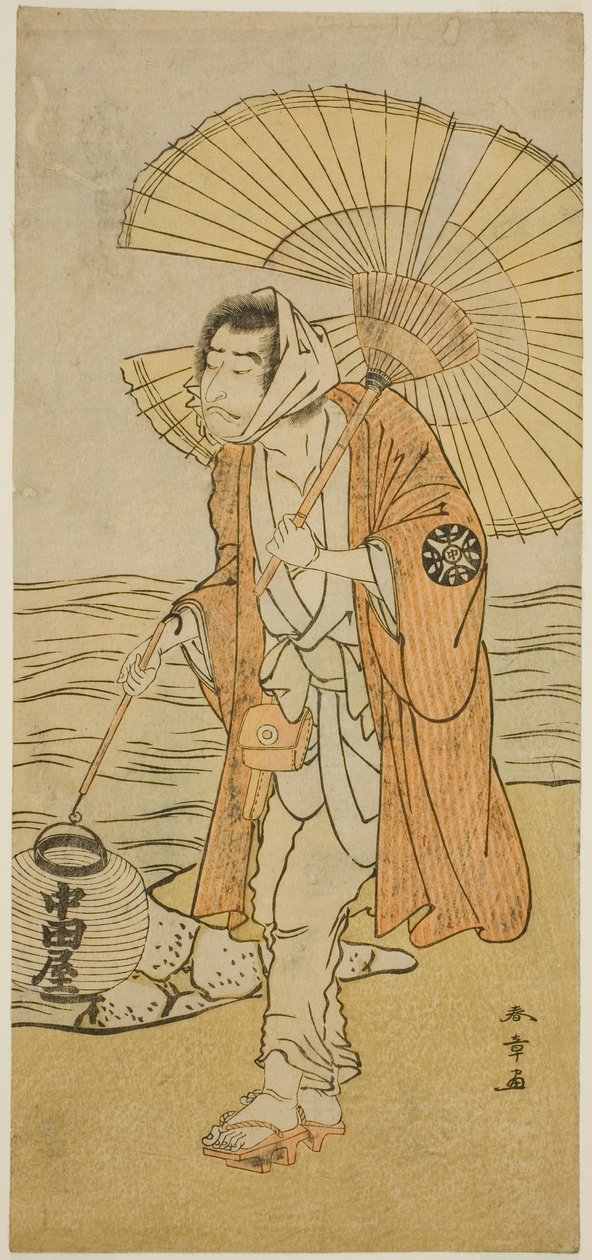 Herec Nakamura Nakazo I jako renegátský mnich Dainichibo ve hře Edo Meisho Midori Soga, uvedené v divadle Morita v prvním měsíci, 1779 od Katsukawa Shunsho
