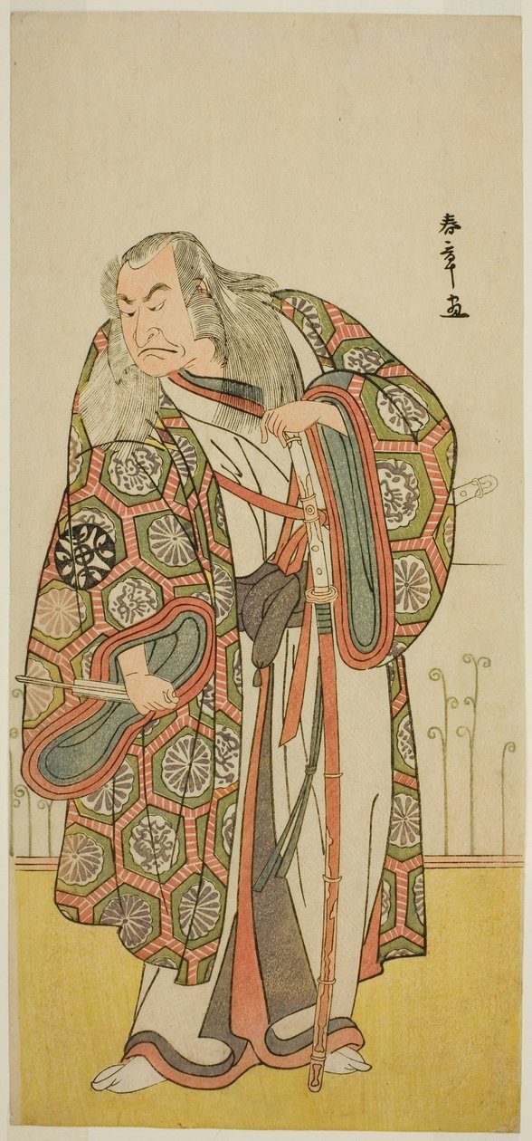 Herec Nakamura Nakazo I jako mistr meče Takuma Genryu (?) ve hře Play Edo no Fuji Wakayagi Soga (?), hrané v divadle Nakamura (?) v prvním měsíci roku 1789 (?) od Katsukawa Shunsho
