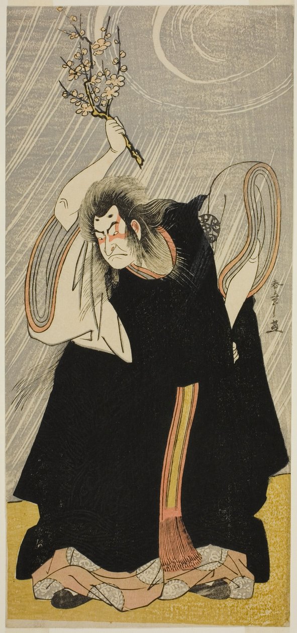 Herec Nakamura Nakazo I jako bůh hromu, inkarnace Kan Shojo, ve hře Sugawara Denju Tenarai Kagami, hrál v divadle Morita ve třetím měsíci, 1780 od Katsukawa Shunsho