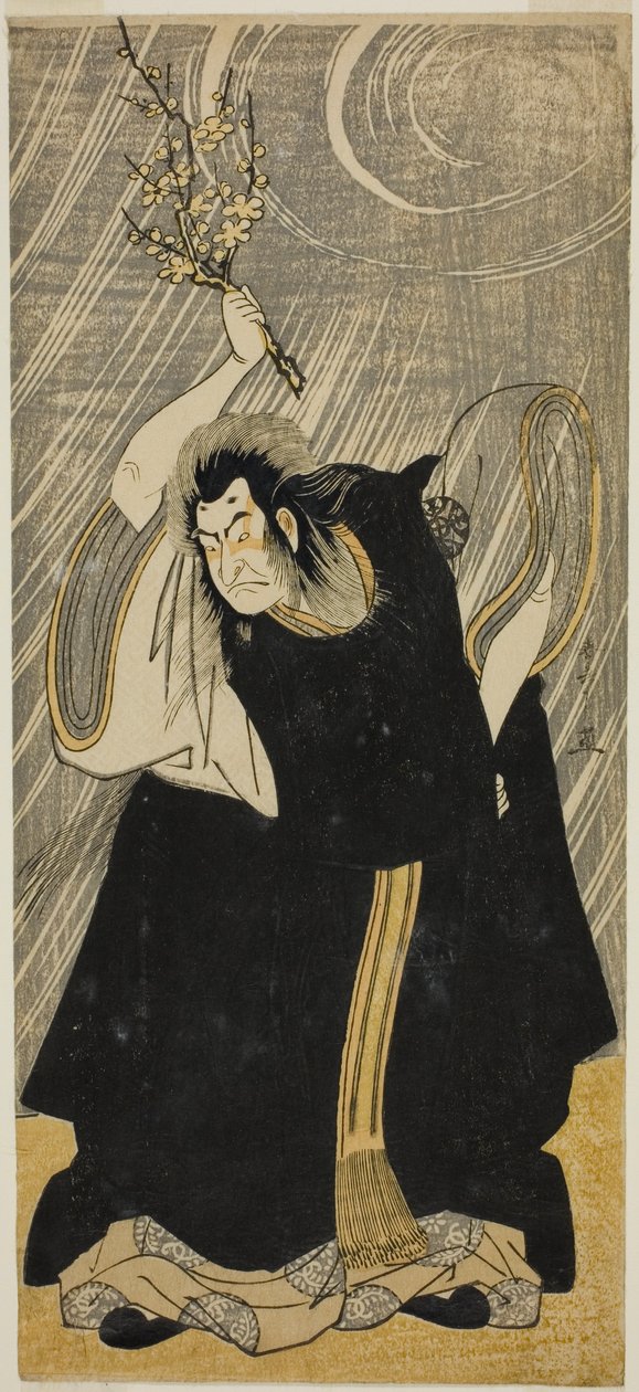 Herec Nakamura Nakazo I jako bůh hromu, inkarnace Kan Shojo, ve hře „Sugawara Denju Tenarai Kagami“, hrál v divadle Morita ve třetím měsíci, 1780. od Katsukawa Shunsho