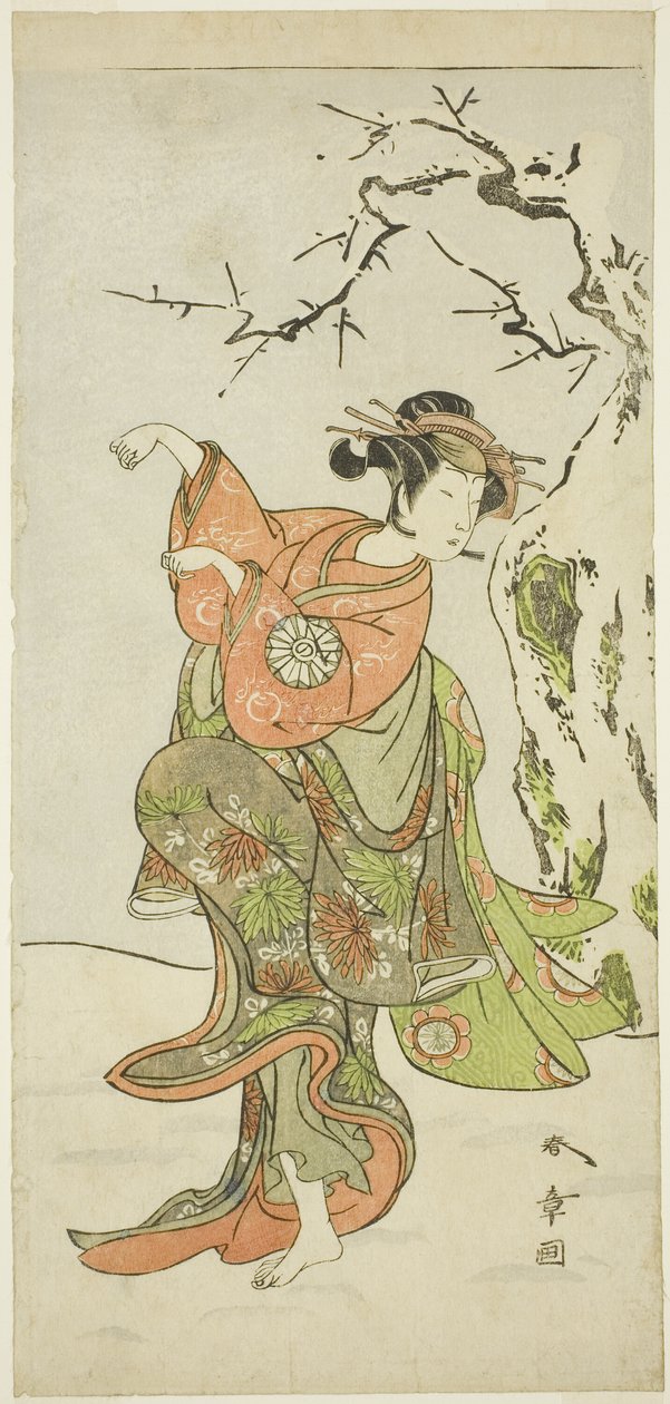 Herec Nakamura Noshio I jako Fox-Wife z Furui v taneční sekvenci (Shosagoto) ve druhé části hry Izu-goyomi Shibai no Ganjitsu (první den představení kalendáře Izu), hrané v divadle Morita od 1. Den jedenáctého po od Katsukawa Shunsho