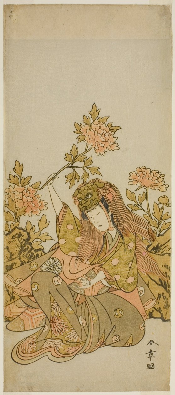 The Actor Nakamura Noshio I in a "Shak-kyo Odori" (Stone Bridge Dance), in the Play Onna Aruji Hatsuyuki no Sekai, Performed at the Morita Theater in the Eleventh Month, 1773 od Katsukawa Shunsho