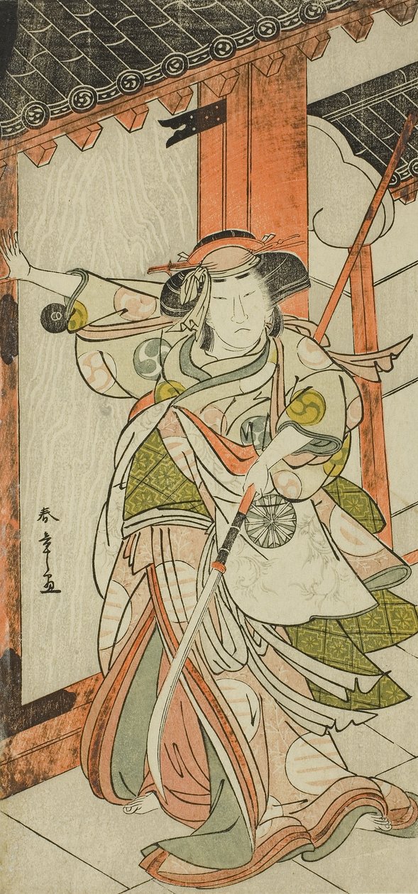 Herec Nakamura Tomijuro I jako Hangaku Gozen Breaking Down the Gate ve hře Wada-gassen Onna Maizuru (The Wada Conflict: A Woman