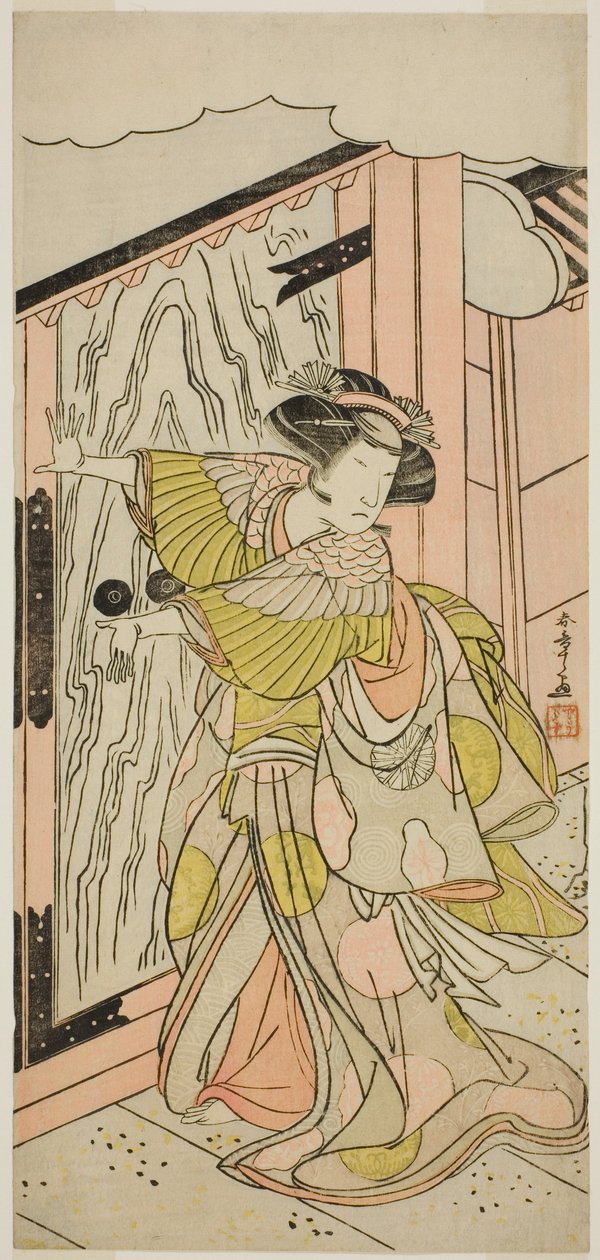 Herec Nakamura Tomijuro I jako Lady Hangaku (Hangaku Gozen) ve hře Wada-gassen Onna Maizuru, hrál v divadle Nakamura v sedmém měsíci, 1777 od Katsukawa Shunsho