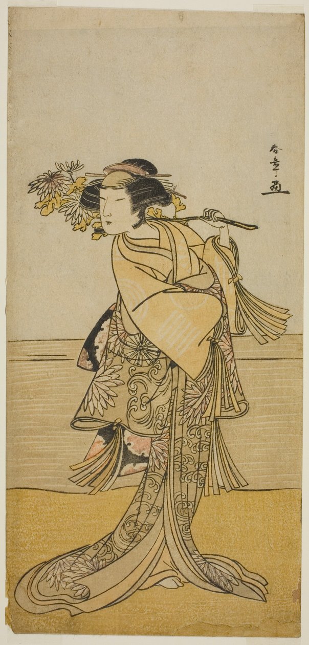 Herec Nakamura Tomijuro I jako liška z hory Ubagadake ve hře Chigo Torii Tobiiri Kitsune, uvedené v divadle Ichimura v jedenáctém měsíci, 1777 od Katsukawa Shunsho