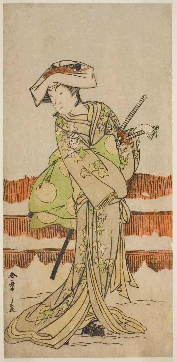 Herec Onoe Kikugoro I jako Tonase ve hře Kanadehon Chushin Nagori no Kura, hrál v divadle Nakamura v devátém měsíci, 1780 od Katsukawa Shunsho