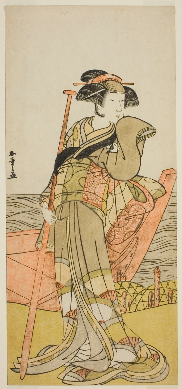 Herec Onoe Matsusuke I jako Akoya ve hře Edo Meisho Midori Soga, uvedené v divadle Morita ve druhém měsíci, 1779 od Katsukawa Shunsho