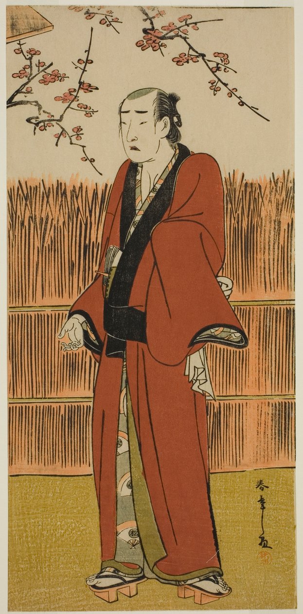 Onoe Matsusuke I jako Baramon no Kichi ve hře Hatsumombi Kuruwa Soga, uvedené v divadle Nakamura v prvním měsíci, od Katsukawa Shunsho