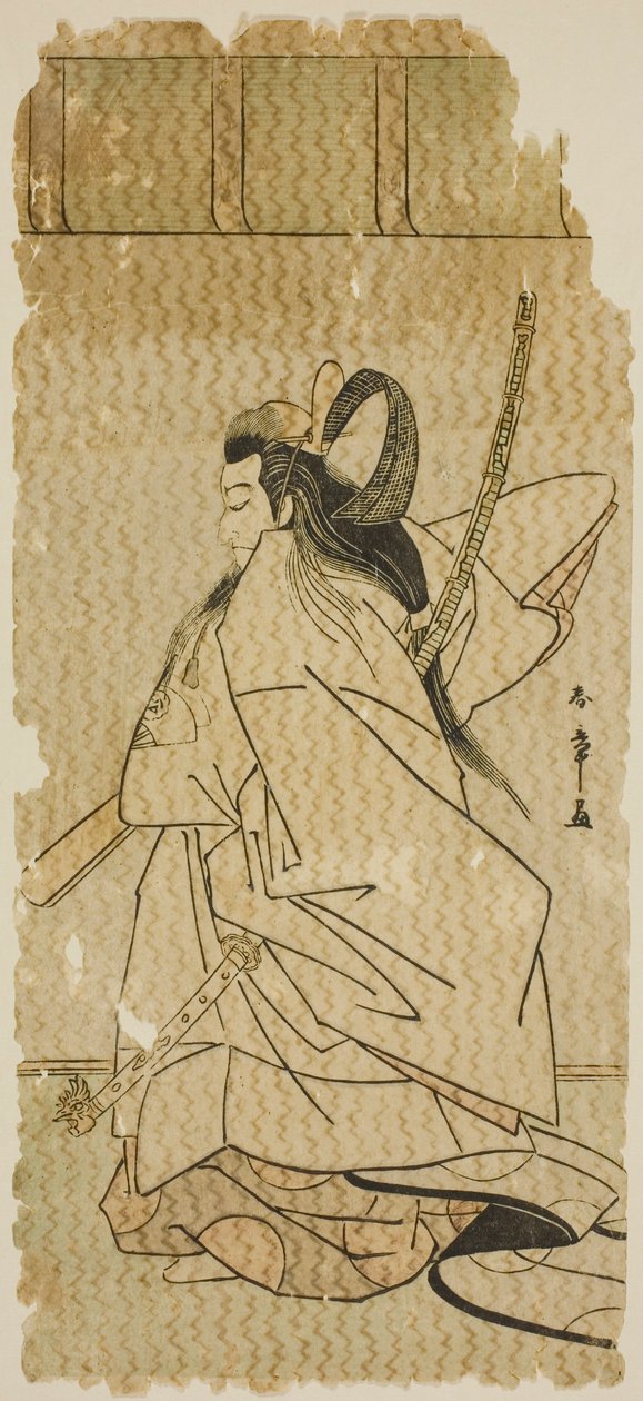 Herec Onoe Matsusuke I jako princ Takanori ve hře „Kaeribana Eiyu Taiheiki“ hrál v divadle Nakamura v jedenáctém měsíci roku 1779 od Katsukawa Shunsho