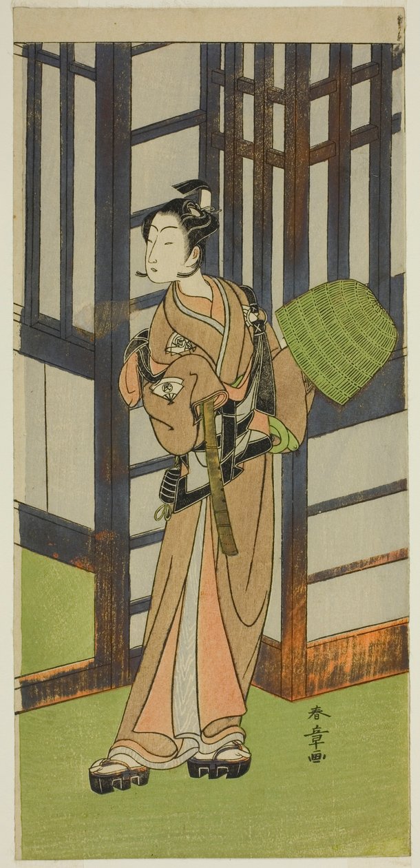 Herec Onoe Tamizo I jako Kewaizaka no Shosho převlečený za Komuso ve hře Furisode Kisaragi Soga, uvedené v divadle Ichimura ve druhém měsíci, 1772 od Katsukawa Shunsho