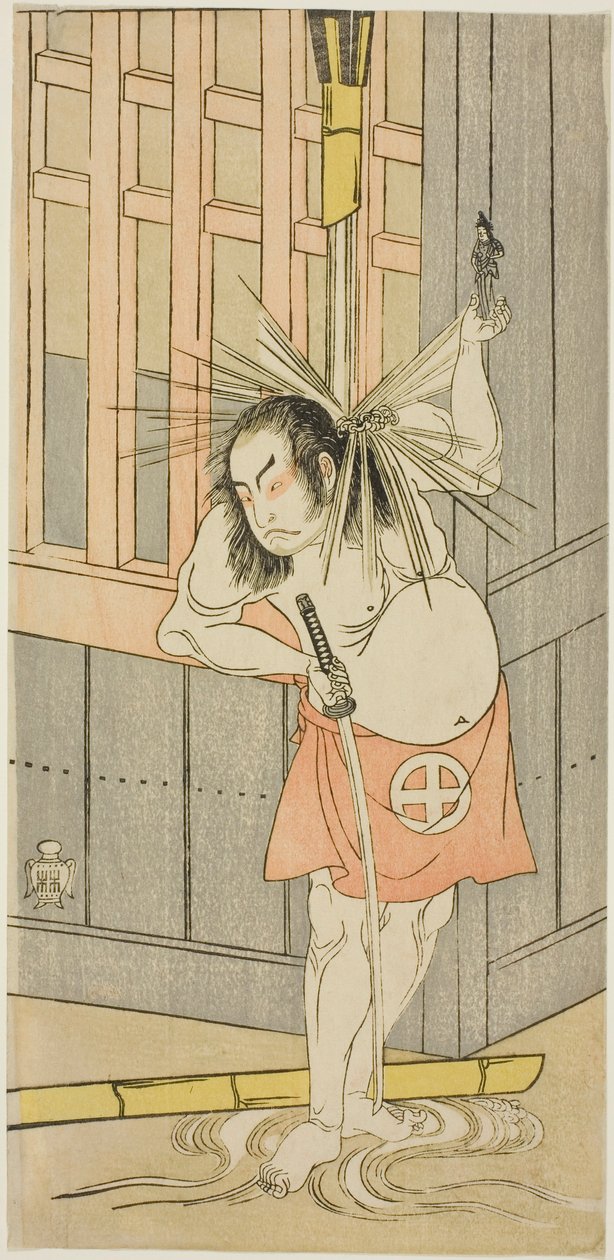 Herec Otani Hiroji III, možná jako Akaneya Hanshichi ve hře Fuji no Yuki Kaikei Soga (Sníh na hoře Fuji: The Soga Vendetta), hrál v divadle Ichimura od patnáctého dne prvního měsíce, 1770 od Katsukawa Shunsho