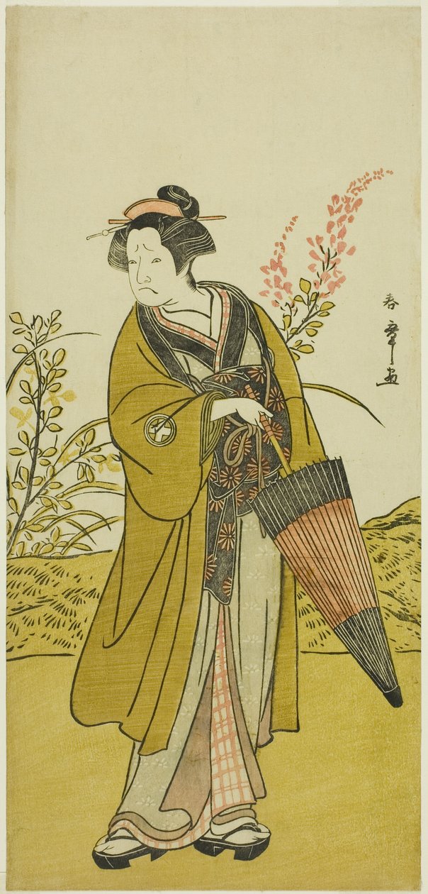 Herec Otani Tomoemon I jako Otsuma ve hře Kabuki no Hana Bandai Soga, hrál v divadle Ichimura ve čtvrtém měsíci, 1781 od Katsukawa Shunsho