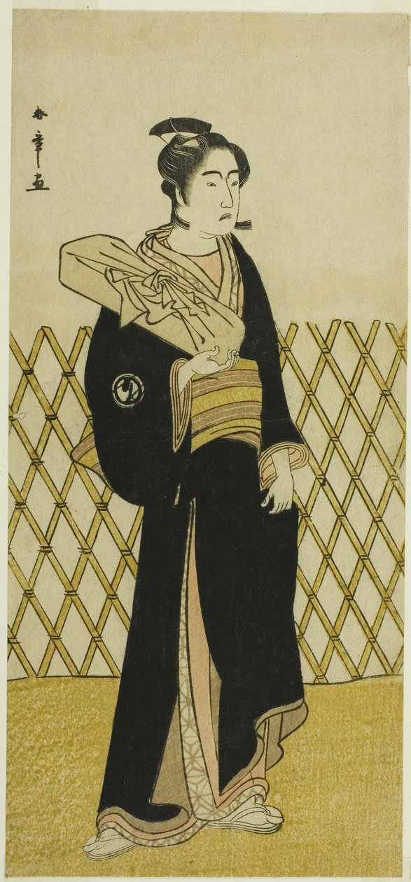 Herec Sawamura Sojuro III jako kadeřník Jirokichi ve hře Shida Choja-bashira, hrál v divadle Nakamura v osmém měsíci, 1781 od Katsukawa Shunsho