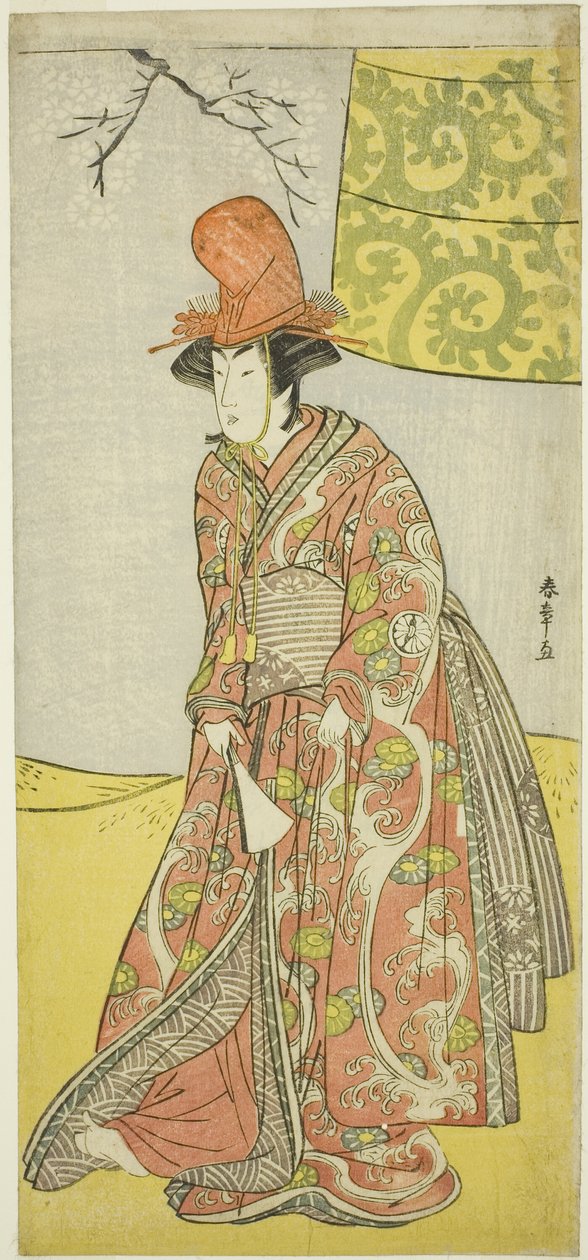 Herec Segawa Kikunojo III (?) nebo Segawa Otome (?) jako tanečnice Shirabyoshi v Musume Dojo-ji, ve hře Play Edo no Hana Mimasu Soga (?) nebo Buke no Hana Musume no Adauchi (?), Hraná v Nakamura Divadlo (?) ve čtvrtém měsíci, 1783 (?) od Katsukawa Shunsho