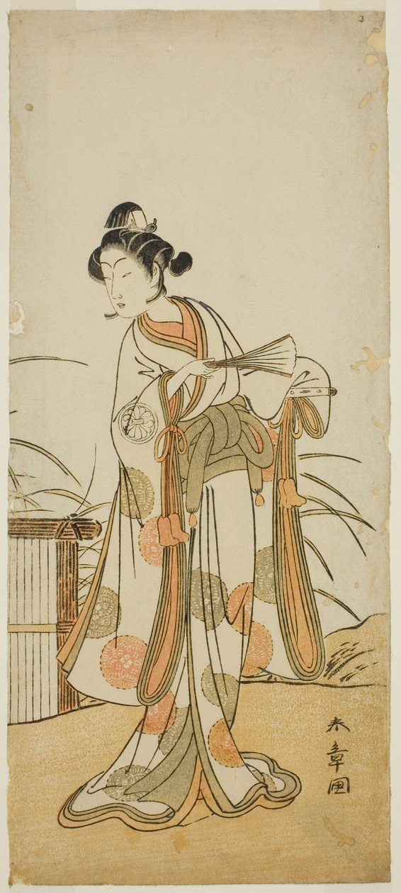 Herec Segawa Kikunojo III jako Aigo no Waka ve hře Chigo Sakura Jusan Kane, hrál v divadle Ichimura v jedenáctém měsíci, 1774 od Katsukawa Shunsho