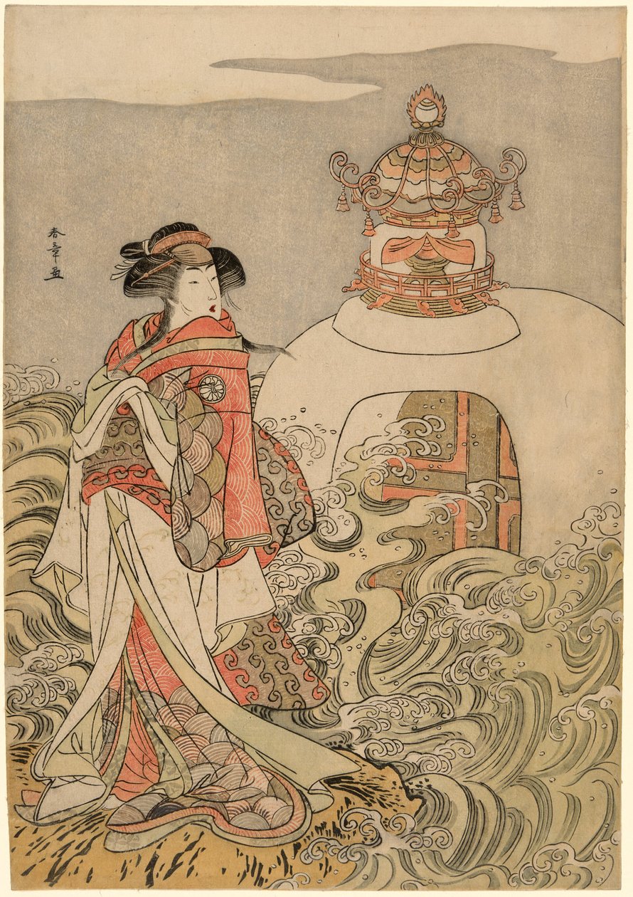 Herec Segawa Kikunojo III jako dračí princezna ve hře Saki Masuya Ume no Kachidoki, hrál v divadle Ichimura v jedenáctém měsíci, 1778 od Katsukawa Shunsho