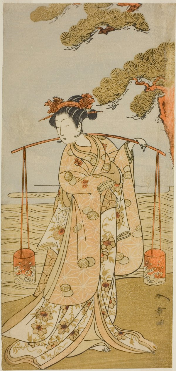 Herec Segawa Kitsuji III jako Murasame ve hře Gohiiki Kanjincho, hrál v divadle Nakamura v jedenáctém měsíci, 1773 od Katsukawa Shunsho