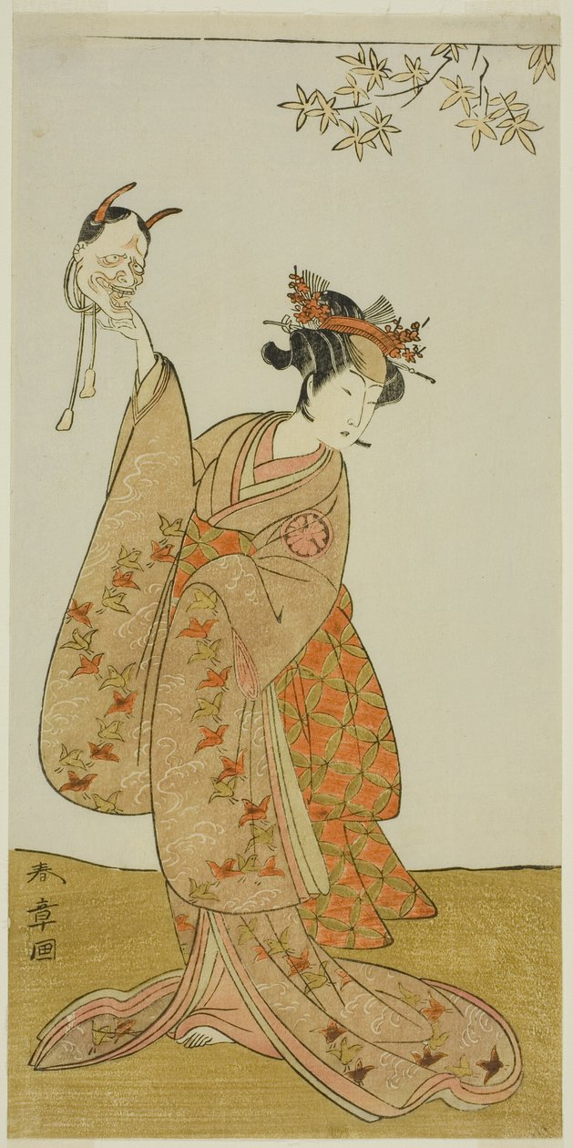 Herec Segawa Yujiro I jako Matsukaze, sestra Togashi no Saemon, ve hře Gohiiki Kanjincho (Vaše oblíbená hra Kanjincho [Seznam předplatitelů]), hrané v divadle Nakamura od prvního dne jedenáctého měsíce, 1773 od Katsukawa Shunsho