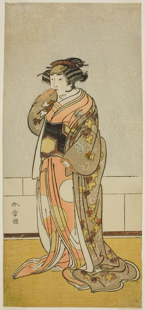 Herec Yamashita Kinsaku II jako Lady Kikusui (Kikusui Gozen) (?) ve hře Kaeribana Eiyu Taiheiki (?), hrané v divadle Nakamura (?) v jedenáctém měsíci, 1779 (?) od Katsukawa Shunsho